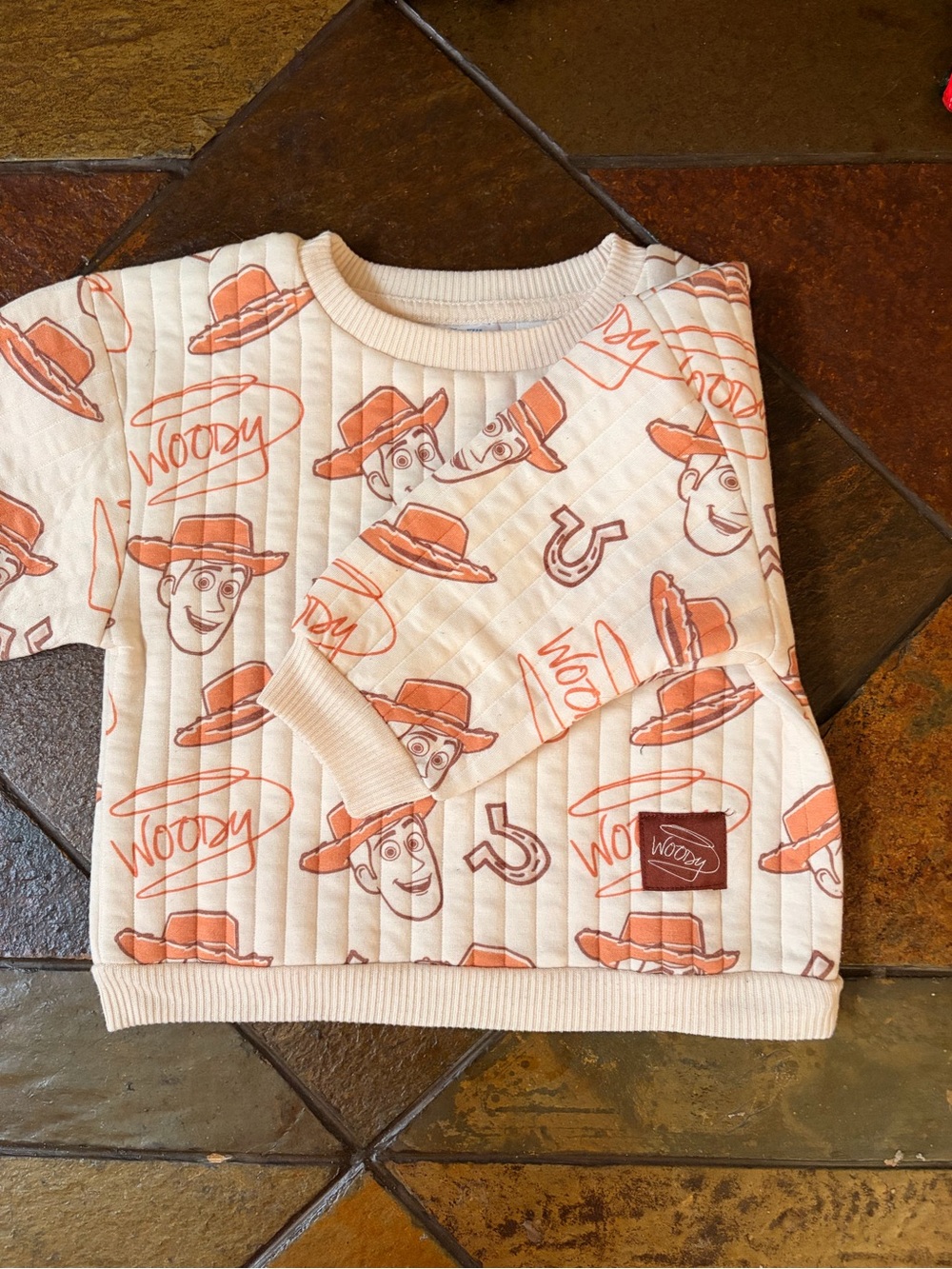 Print Quilted Crewneck Sweatshirt - Cream & brown